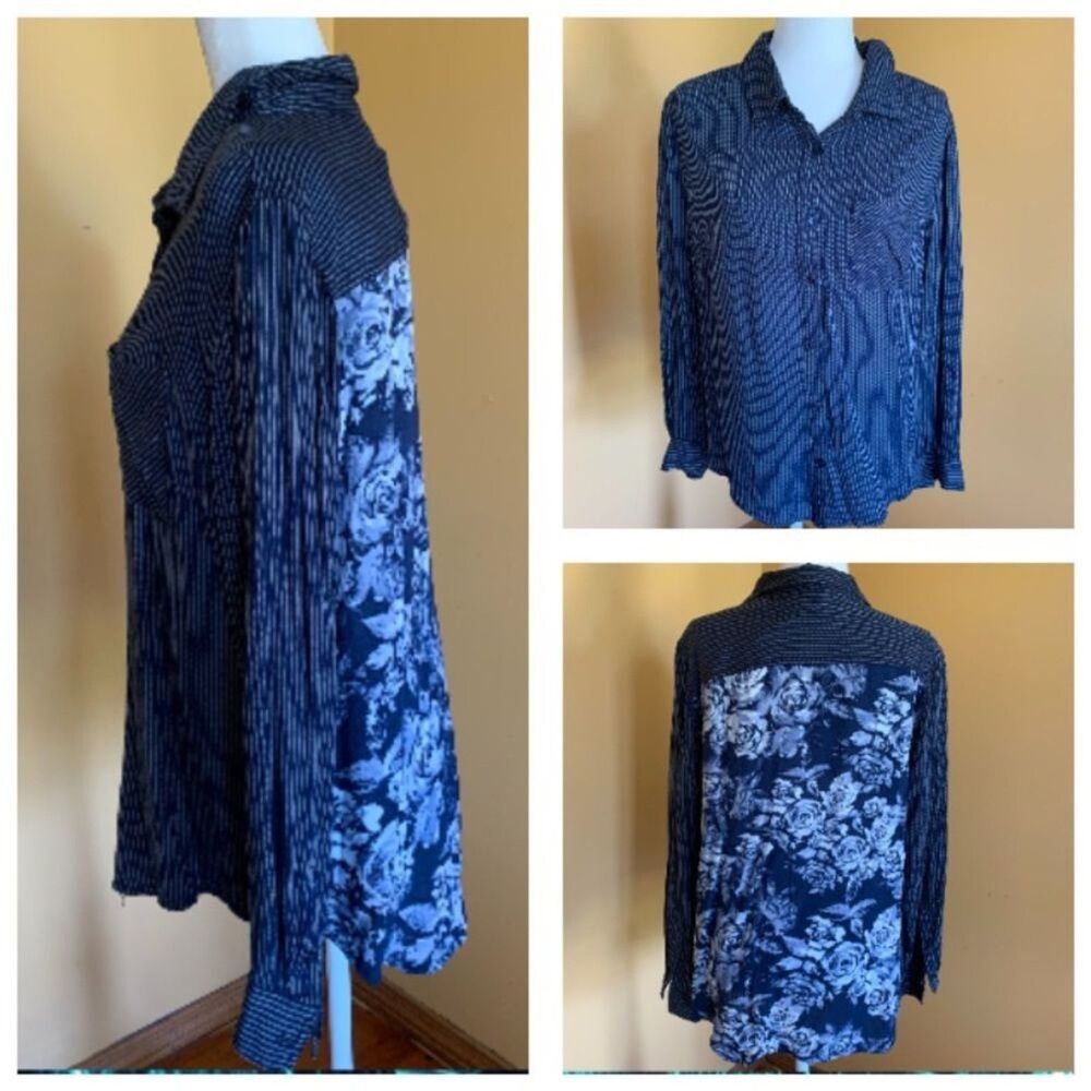 Fred David Shirt Top Size XL Rayon Soft Floral Long Sleeve Button Down Shirt